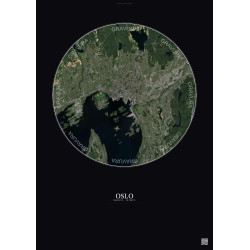 Affiche Oslo – Poster vue satellite 10km Couleur | Gravura – Fond foncé