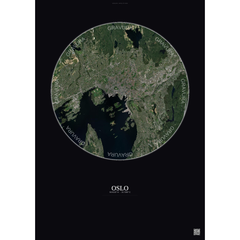 Affiche Oslo – Poster vue satellite 10km Couleur | Gravura – Fond foncé