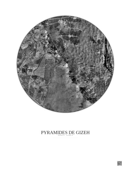 Pyramides De Gizeh Satellite View Poster 10km B&W | Gravura – Light background