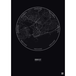 Affiche Brest – Poster carte de ville 2.5km | Gravura – Fond foncé