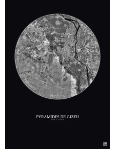 Affiche Pyramides De Gizeh – Poster vue satellite 20km N&B | Gravura – Fond foncé