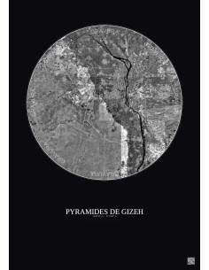 Affiche Pyramides De Gizeh – Poster vue satellite 30km N&B | Gravura – Fond foncé