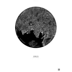 Affiche Oslo – Poster vue satellite 2.5km N&B | Gravura – Fond clair