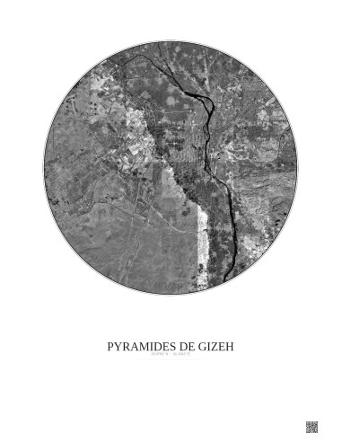 Pyramides De Gizeh Satellite View Poster 30km B&W | Gravura – Light background