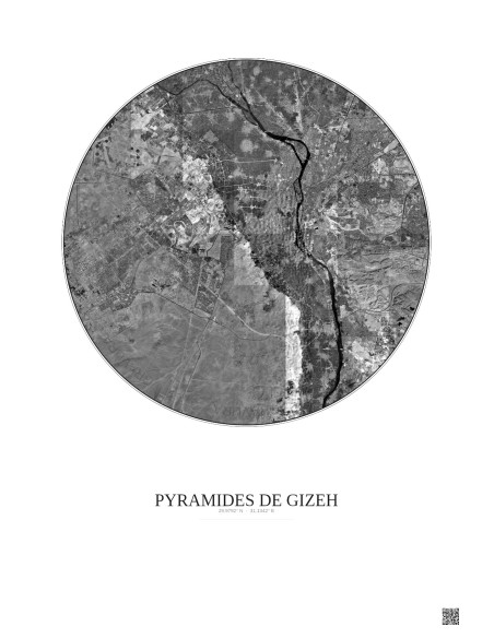 Pyramides De Gizeh Satellite View Poster 30km B&W | Gravura – Light background