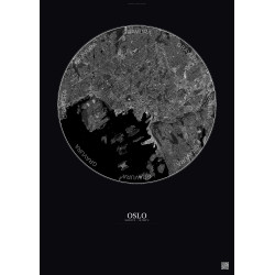 Affiche Oslo – Poster vue satellite 6km N&B | Gravura – Fond foncé