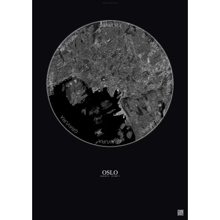 Affiche Oslo – Poster vue satellite 6km N&B | Gravura – Fond foncé