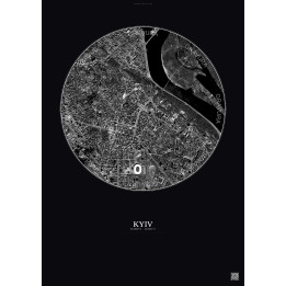 Affiche Kyiv – Poster vue satellite 2.5km N&B | Gravura – Fond foncé