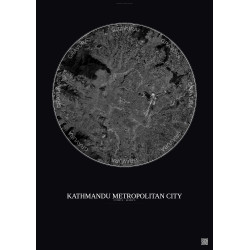 Affiche Kathmandu Metropolitan City – Poster vue satellite 10km N&B | Gravura – Fond foncé