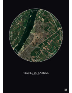 Affiche Temple De Karnak – Poster vue satellite 2.5km Couleur | Gravura – Fond foncé