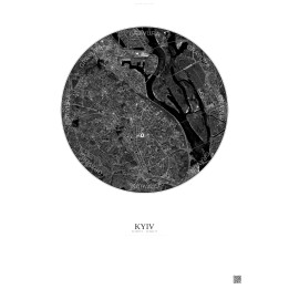 Affiche Kyiv – Poster vue satellite 6km N&B | Gravura – Fond clair