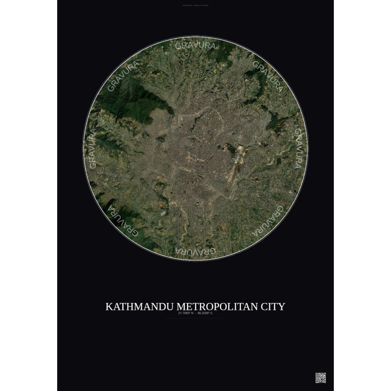 Affiche Kathmandu Metropolitan City – Poster vue satellite 10km Couleur | Gravura – Fond foncé