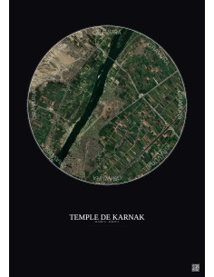 Affiche Temple De Karnak – Poster vue satellite 5km Couleur | Gravura – Fond foncé