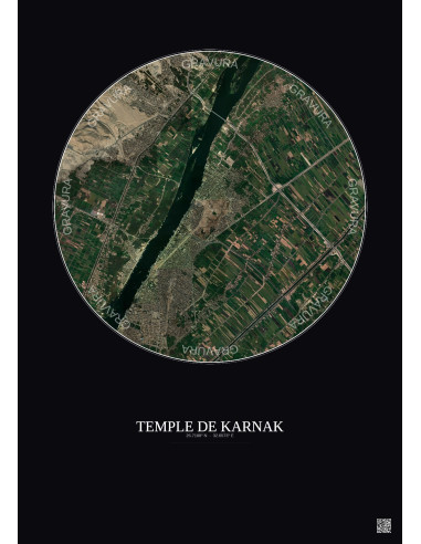 Affiche Temple De Karnak – Poster vue satellite 5km Couleur | Gravura – Fond foncé
