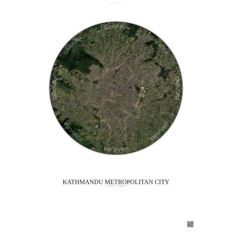 Affiche Kathmandu Metropolitan City – Poster vue satellite 10km Couleur | Gravura – Fond clair