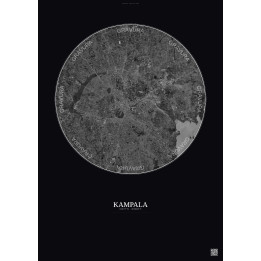 Affiche Kampala – Poster vue satellite 10km N&B | Gravura – Fond foncé
