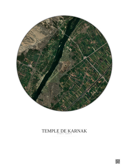 Affiche Temple De Karnak – Poster vue satellite 5km Couleur | Gravura – Fond clair