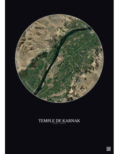 Temple De Karnak Satellite View Poster 10km Color | Gravura – Dark background