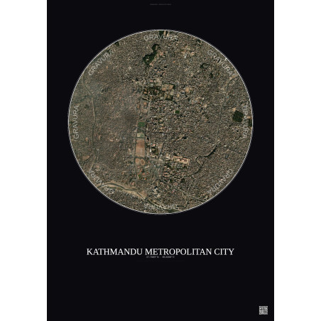 Affiche Kathmandu Metropolitan City – Poster vue satellite 2.5km Couleur | Gravura – Fond foncé