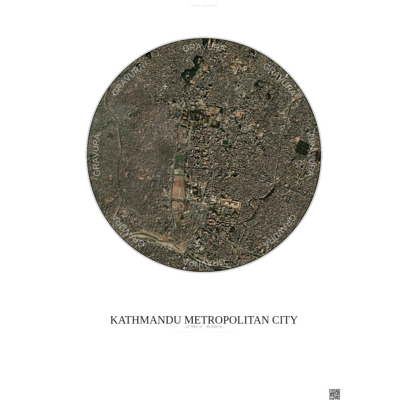 Affiche Kathmandu Metropolitan City – Poster vue satellite 2.5km Couleur | Gravura – Fond clair