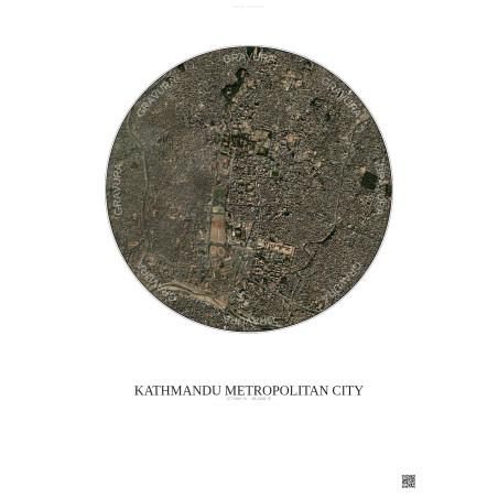 Affiche Kathmandu Metropolitan City – Poster vue satellite 2.5km Couleur | Gravura – Fond clair