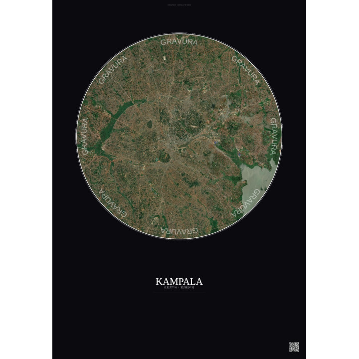 Affiche Kampala – Poster vue satellite 10km Couleur | Gravura – Fond foncé