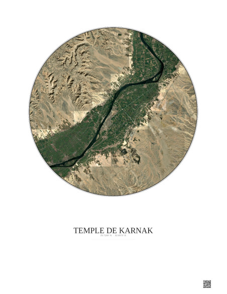 Affiche Temple De Karnak – Poster vue satellite 20km Couleur | Gravura – Fond clair