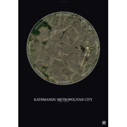 Affiche Kathmandu Metropolitan City – Poster vue satellite 6km Couleur | Gravura – Fond foncé