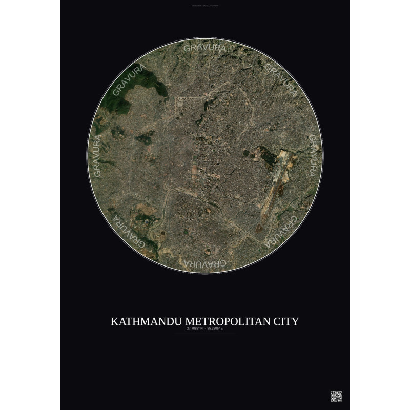 Affiche Kathmandu Metropolitan City – Poster vue satellite 6km Couleur | Gravura – Fond foncé