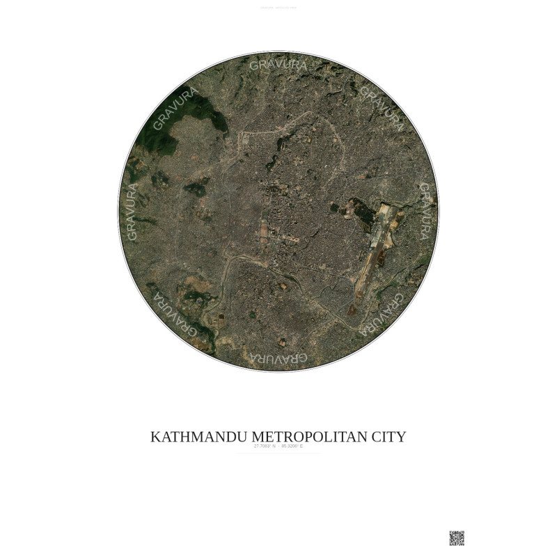 Affiche Kathmandu Metropolitan City – Poster vue satellite 6km Couleur | Gravura – Fond clair