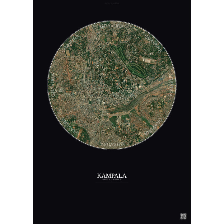 Affiche Kampala – Poster vue satellite 2.5km Couleur | Gravura – Fond foncé