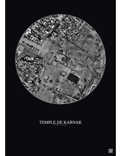 Affiche Temple De Karnak – Poster vue satellite 0.5km N&B | Gravura – Fond foncé