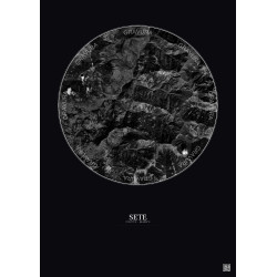 Affiche Sete – Poster vue satellite 10km N&B | Gravura – Fond foncé
