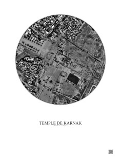Affiche Temple De Karnak – Poster vue satellite 0.5km N&B | Gravura – Fond clair