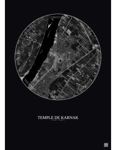 Affiche Temple De Karnak – Poster vue satellite 2.5km N&B | Gravura – Fond foncé