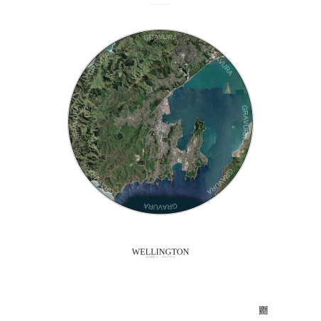 Affiche Wellington – Poster vue satellite 10km Couleur | Gravura – Fond clair