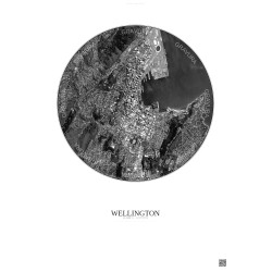 Affiche Wellington – Poster vue satellite 2.5km N&B | Gravura – Fond clair