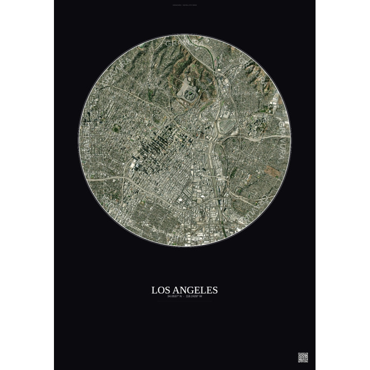 Affiche Los Angeles – Poster vue satellite 5km Couleur | Gravura – Fond foncé