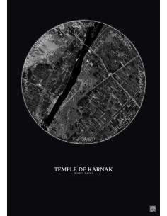 Affiche Temple De Karnak – Poster vue satellite 5km N&B | Gravura – Fond foncé