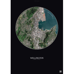Affiche Wellington – Poster vue satellite 2.5km Couleur | Gravura – Fond foncé
