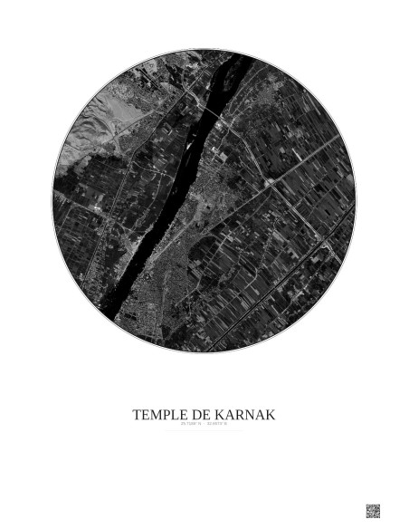 Affiche Temple De Karnak – Poster vue satellite 5km N&B | Gravura – Fond clair