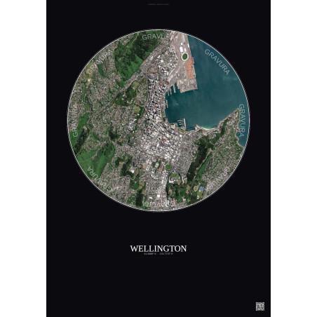 Affiche Wellington – Poster vue satellite 2.5km Couleur | Gravura – Fond foncé