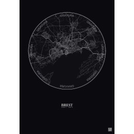 Affiche Brest – Poster carte de ville 10km | Gravura – Fond foncé