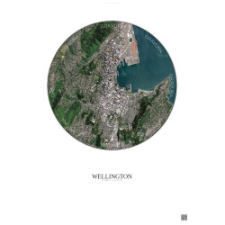 Affiche Wellington – Poster vue satellite 2.5km Couleur | Gravura – Fond clair