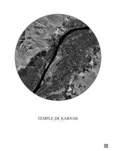 Affiche Temple De Karnak – Poster vue satellite 10km N&B | Gravura – Fond clair