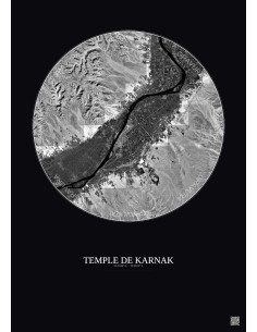 Temple De Karnak Satellite View Poster 20km B&W | Gravura – Dark background