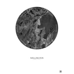 Affiche Wellington – Poster vue satellite 6km N&B | Gravura – Fond clair