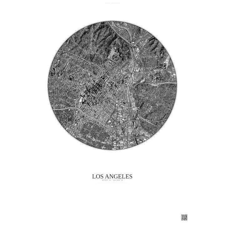 Affiche Los Angeles – Poster vue satellite 5km N&B | Gravura – Fond clair