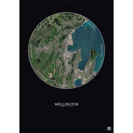 Affiche Wellington – Poster vue satellite 6km Couleur | Gravura – Fond foncé