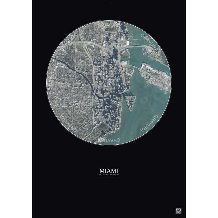Affiche Miami – Poster vue satellite 2.5km Couleur | Gravura – Fond foncé